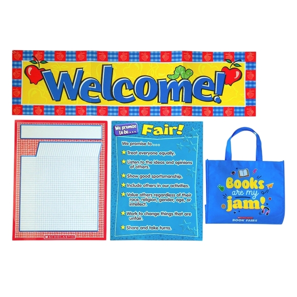 Teacher Welcome Banner, Scholastic Behavior Anchor Chart, Fair Poster & Book Bag - Picture 1 of 8